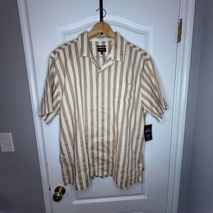 Brixton tan and cream striped short sleeve‎ button up